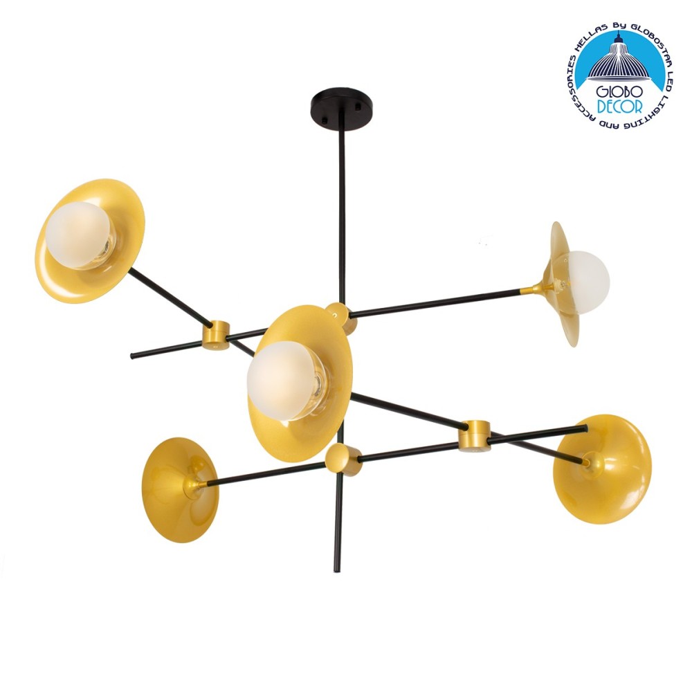 GLOBOSTAR® JOLIET 00780 Μοντέρνο Φωτιστικό Οροφής με Ντουί 6 x G9 AC 220-240V IP20 - Μαύρο & Χρυσό - Μ93 x Π93 x Υ87cm